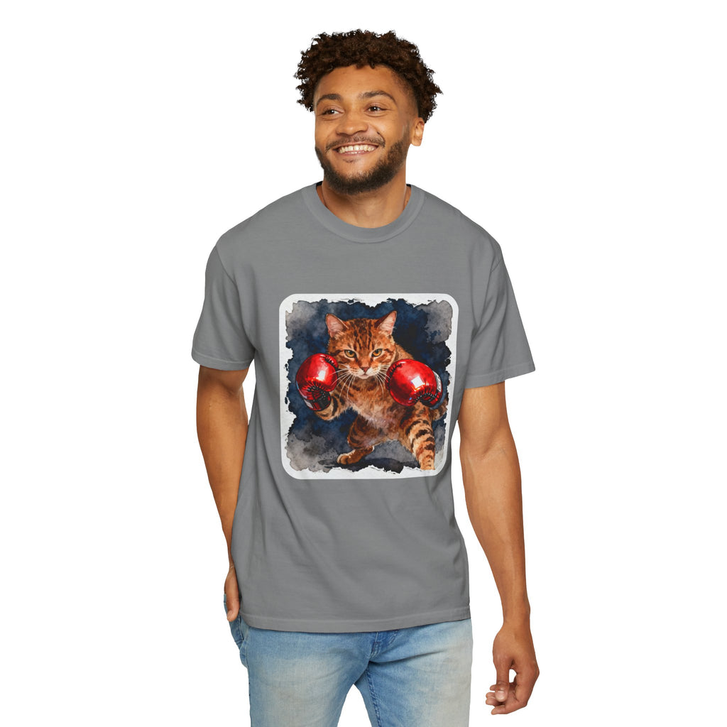 Orange Tabby Boxing Cat T-Shirt — Fierce Watercolor Cat in Red Gloves