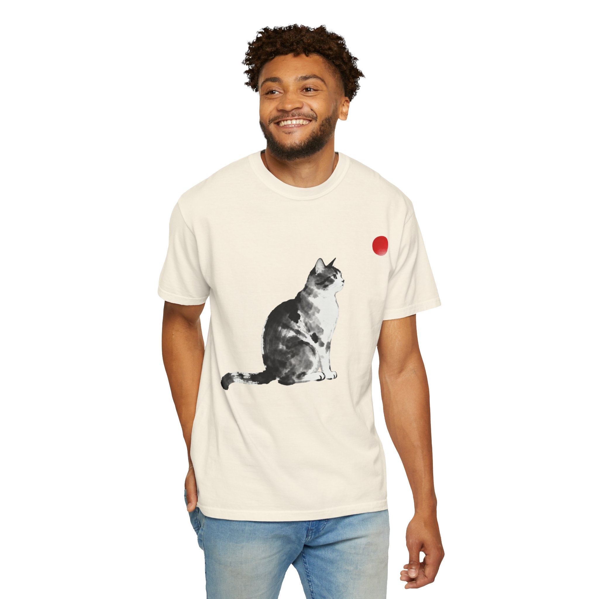 Sumi-e Tabby Cat T-Shirt — Minimalist Japanese Ink Wash Design