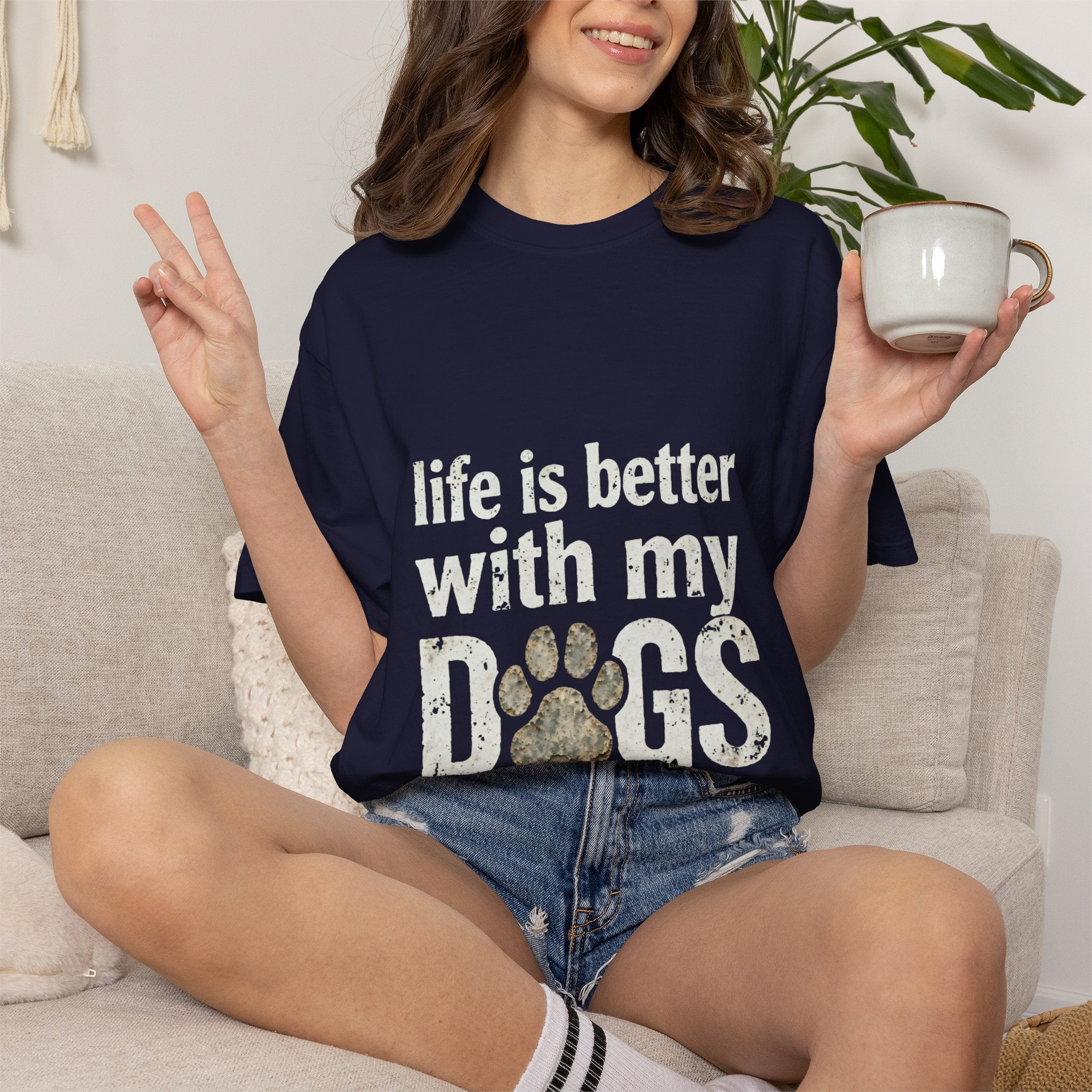 Life Is Better With My DOGS T-Shirt — Distressed Paw Print Vintage Tee