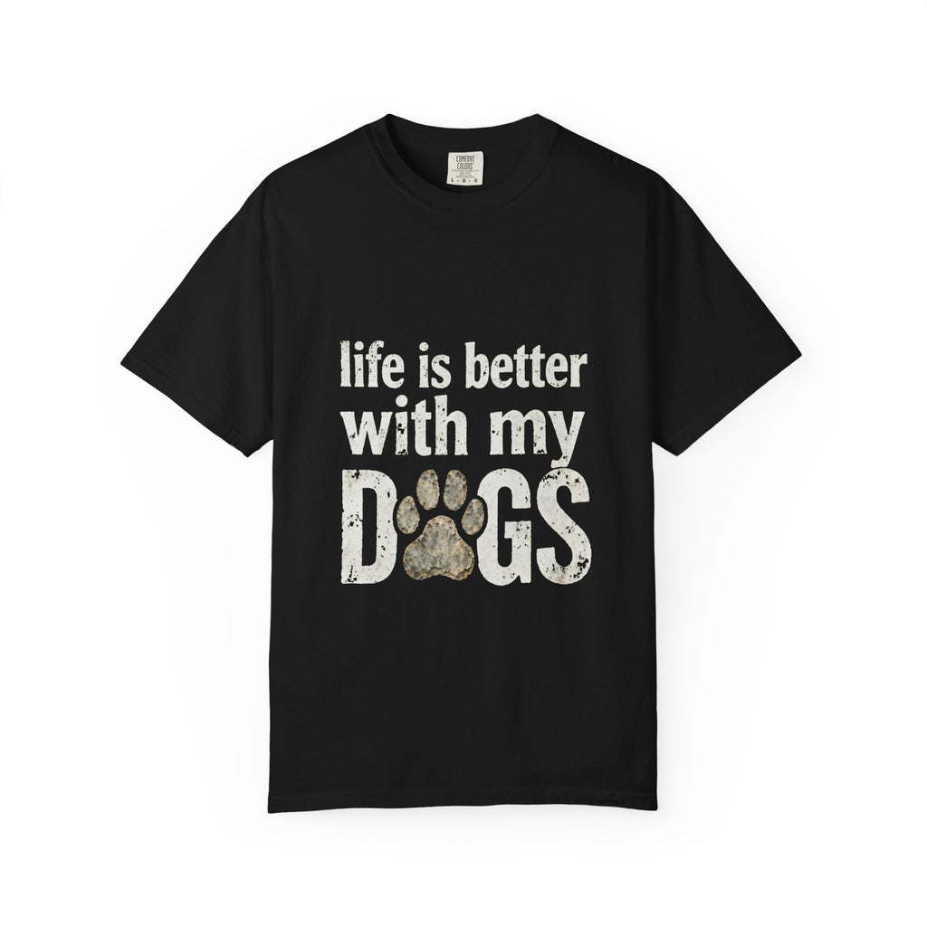 Life Is Better With My DOGS T-Shirt — Distressed Paw Print Vintage Tee