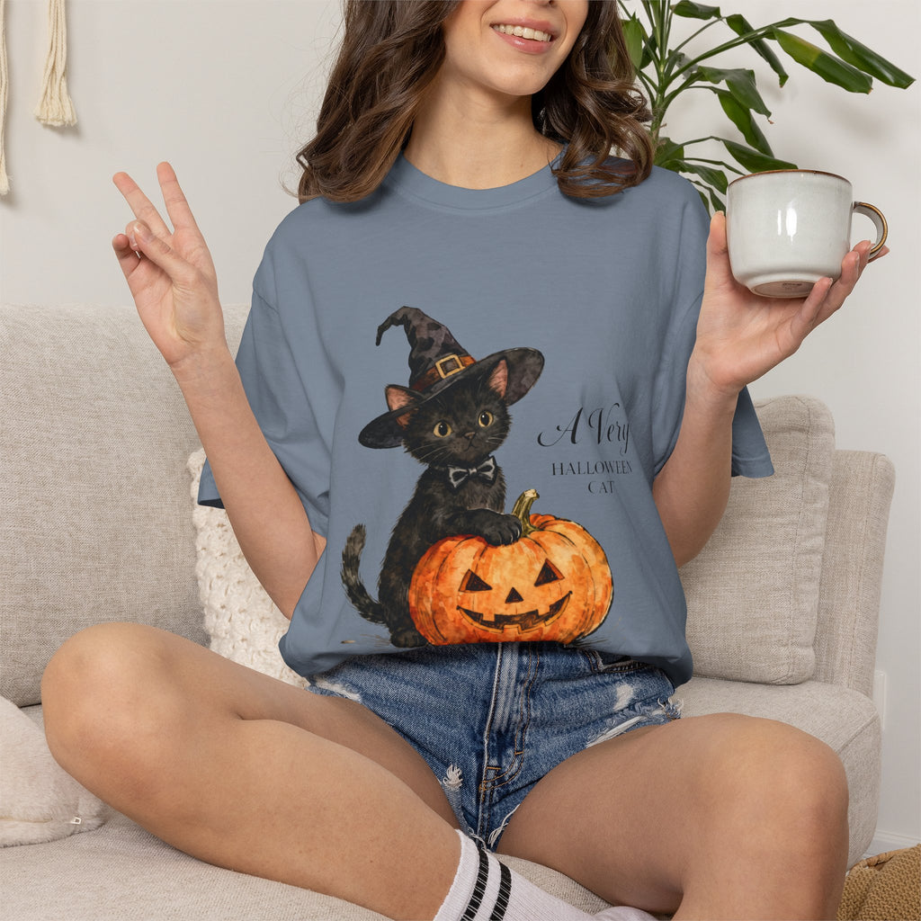 Halloween Cat T‑Shirt — 'A Very HALLOWEEN CAT' Watercolor Kitten Tee