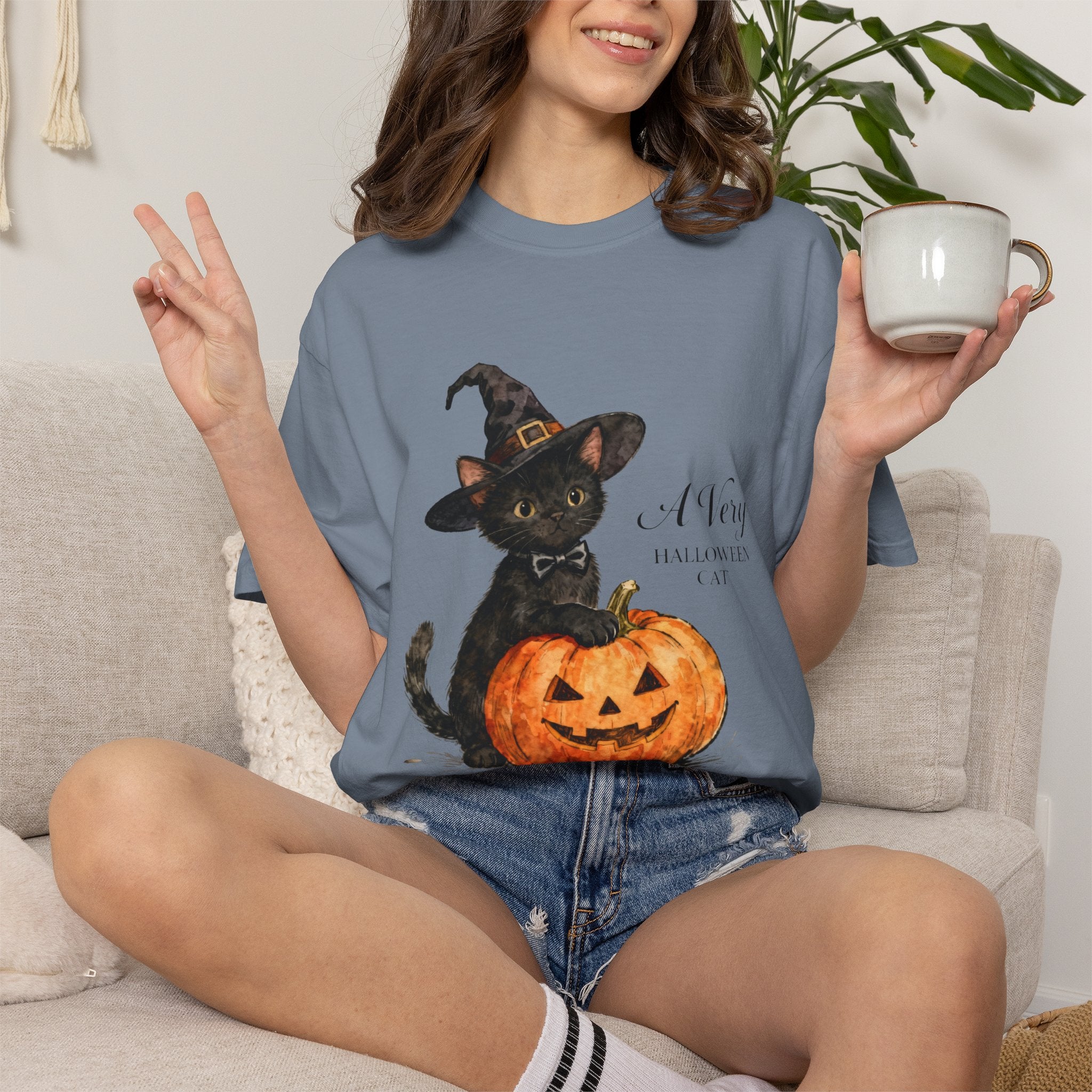 Halloween Cat T‑Shirt — 'A Very HALLOWEEN CAT' Watercolor Kitten Tee