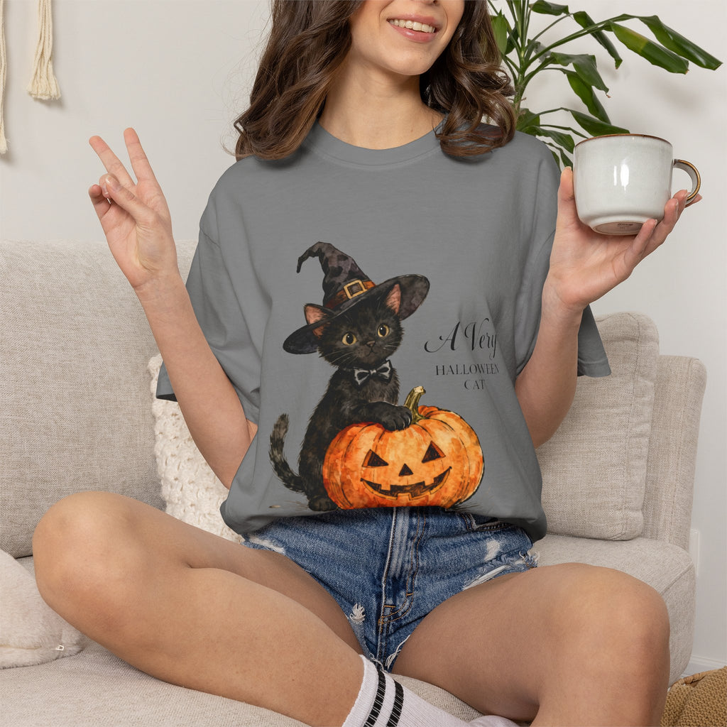 Halloween Cat T‑Shirt — 'A Very HALLOWEEN CAT' Watercolor Kitten Tee