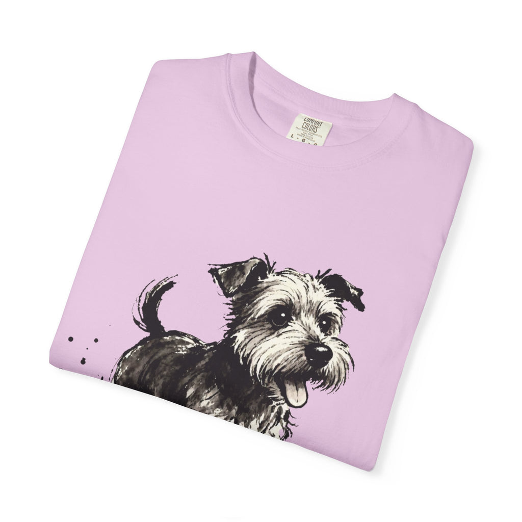 Wire‑Haired Terrier Puppy Running T-Shirt — Energetic Ink Sketch Design