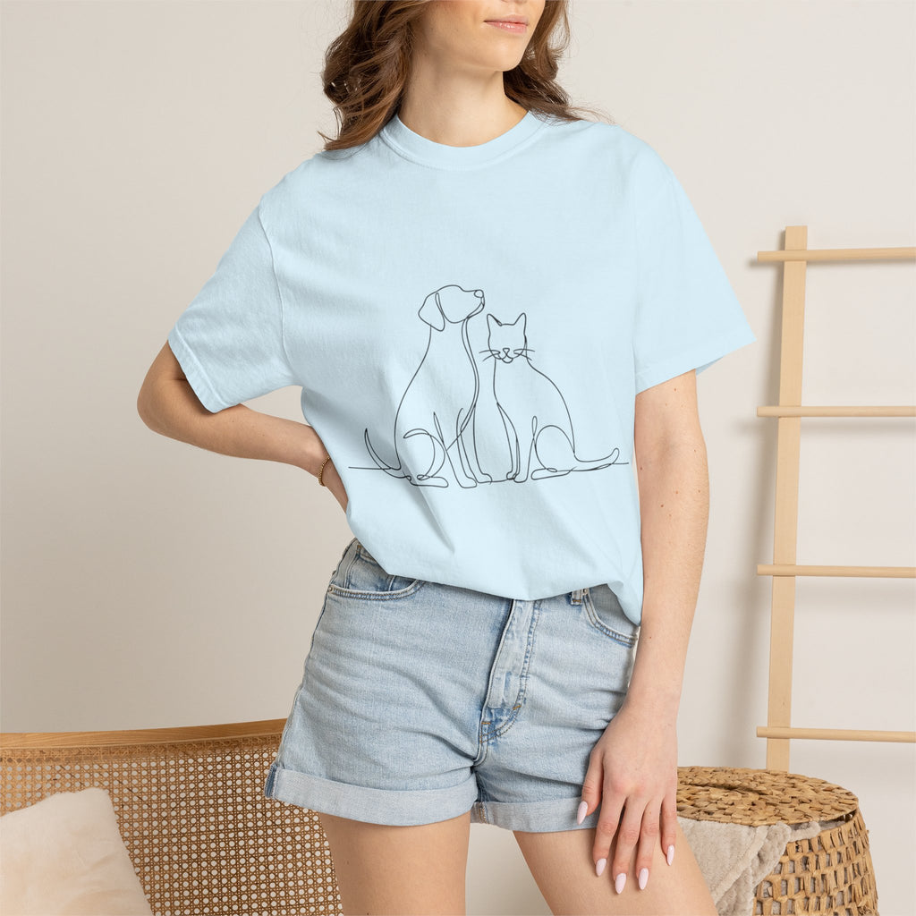Minimal Single-Line Dog & Cat T-Shirt — Scandinavian Minimalist Pet Art