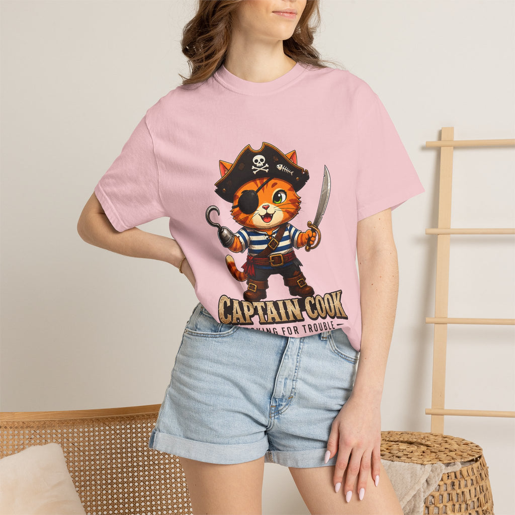 Captain Cook Pirate Cat T-Shirt — "Captain Cook: Looking for Trouble"