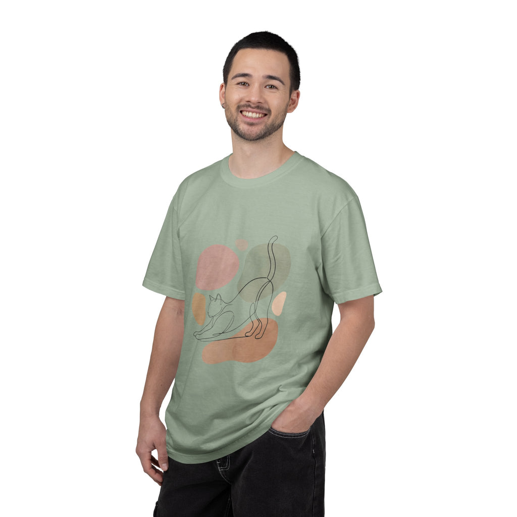 Cat Stretch Line Art T-Shirt — Minimal Boho Scandinavian Pet Graphic
