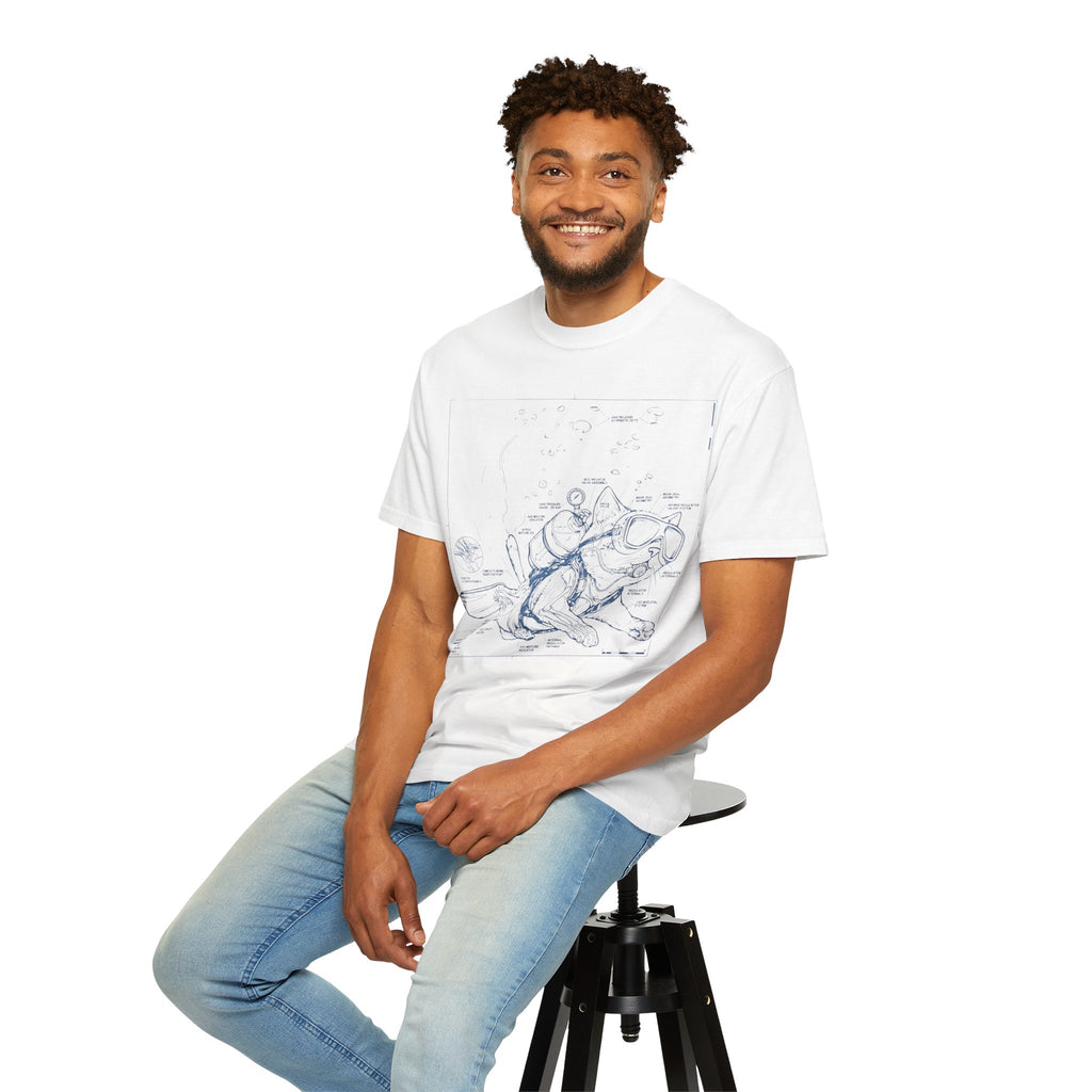 Cat Scuba Blueprint T-Shirt