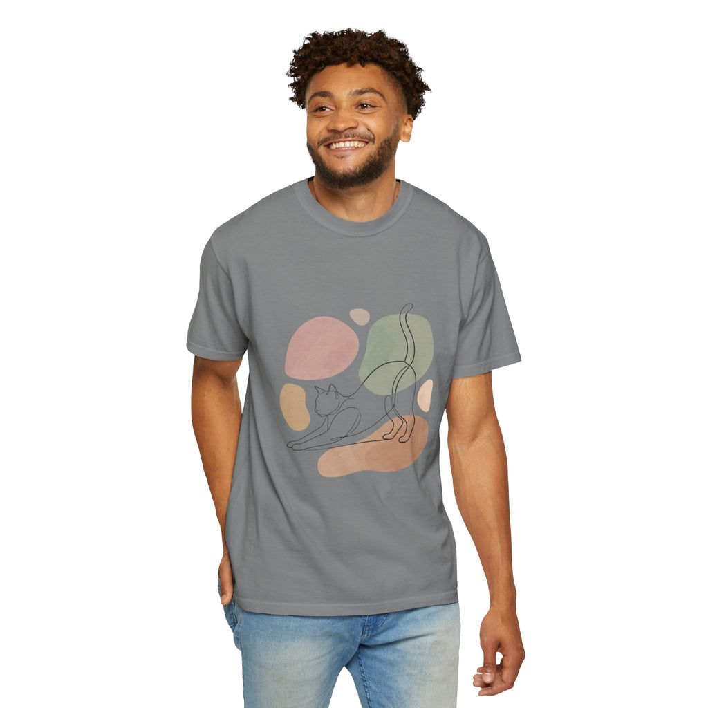 Cat Stretch Line Art T-Shirt — Minimal Boho Scandinavian Pet Graphic