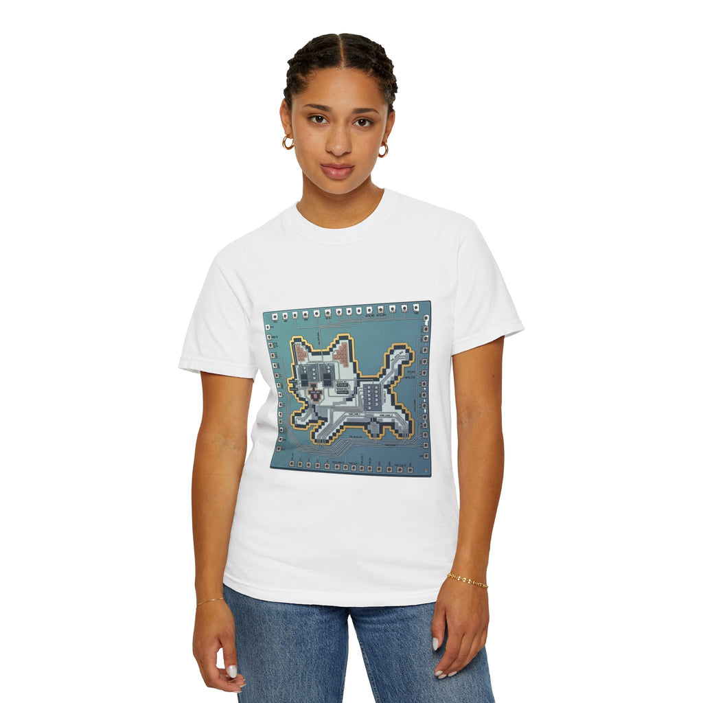 Microchip Cat Tech T-Shirt — Pixelated Processor Circuit Design