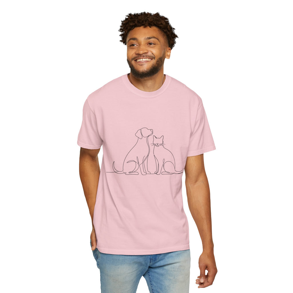 Minimal Single-Line Dog & Cat T-Shirt — Scandinavian Minimalist Pet Art