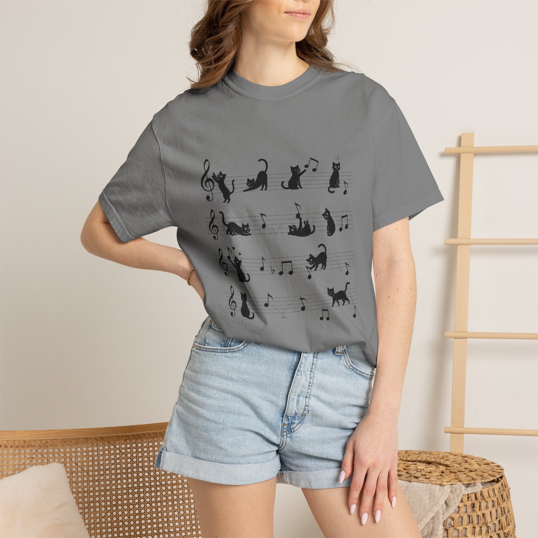 Cat Music Staff T-Shirt — Playful Cats on Sheet Music Graphic Tee