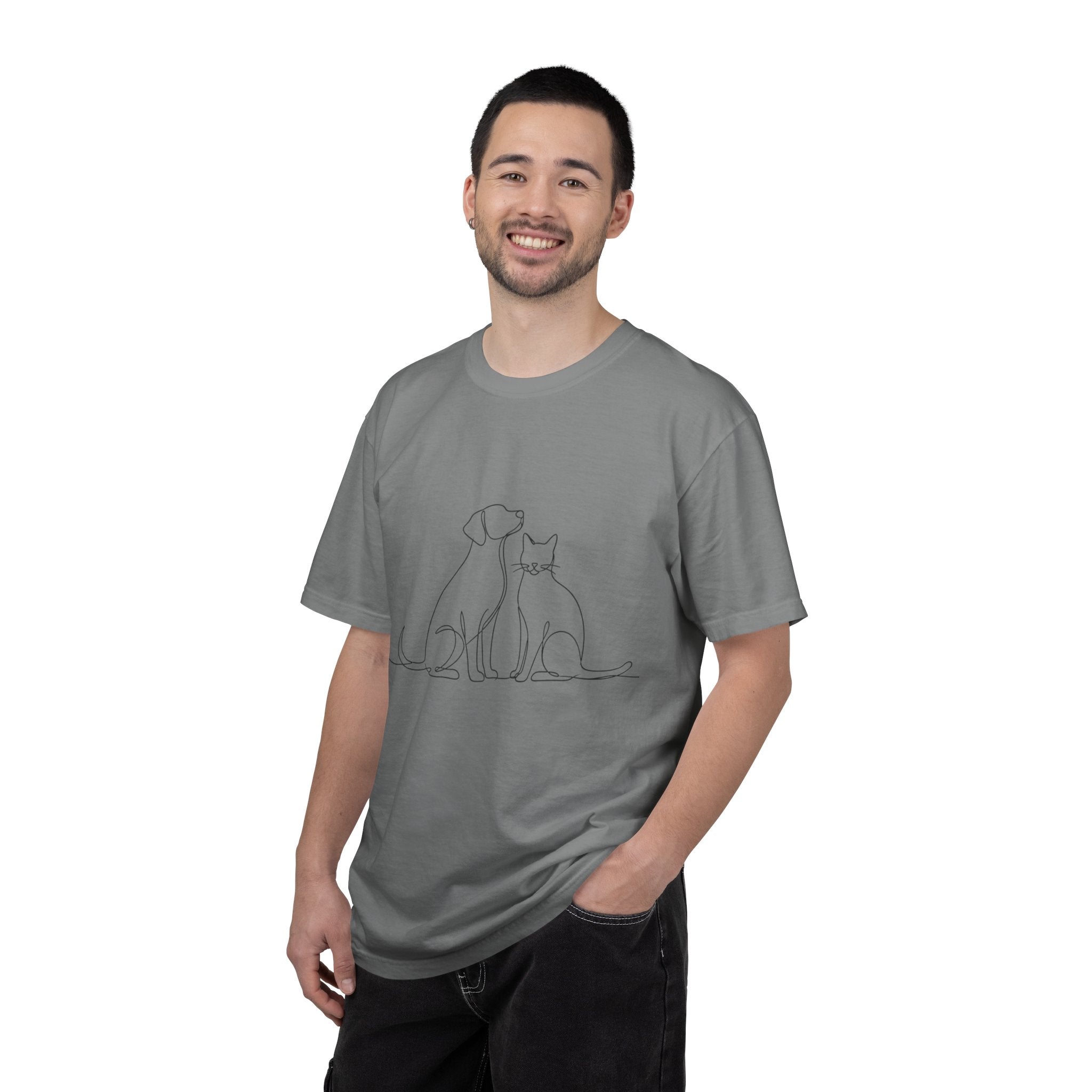 Minimal Single-Line Dog & Cat T-Shirt — Scandinavian Minimalist Pet Art
