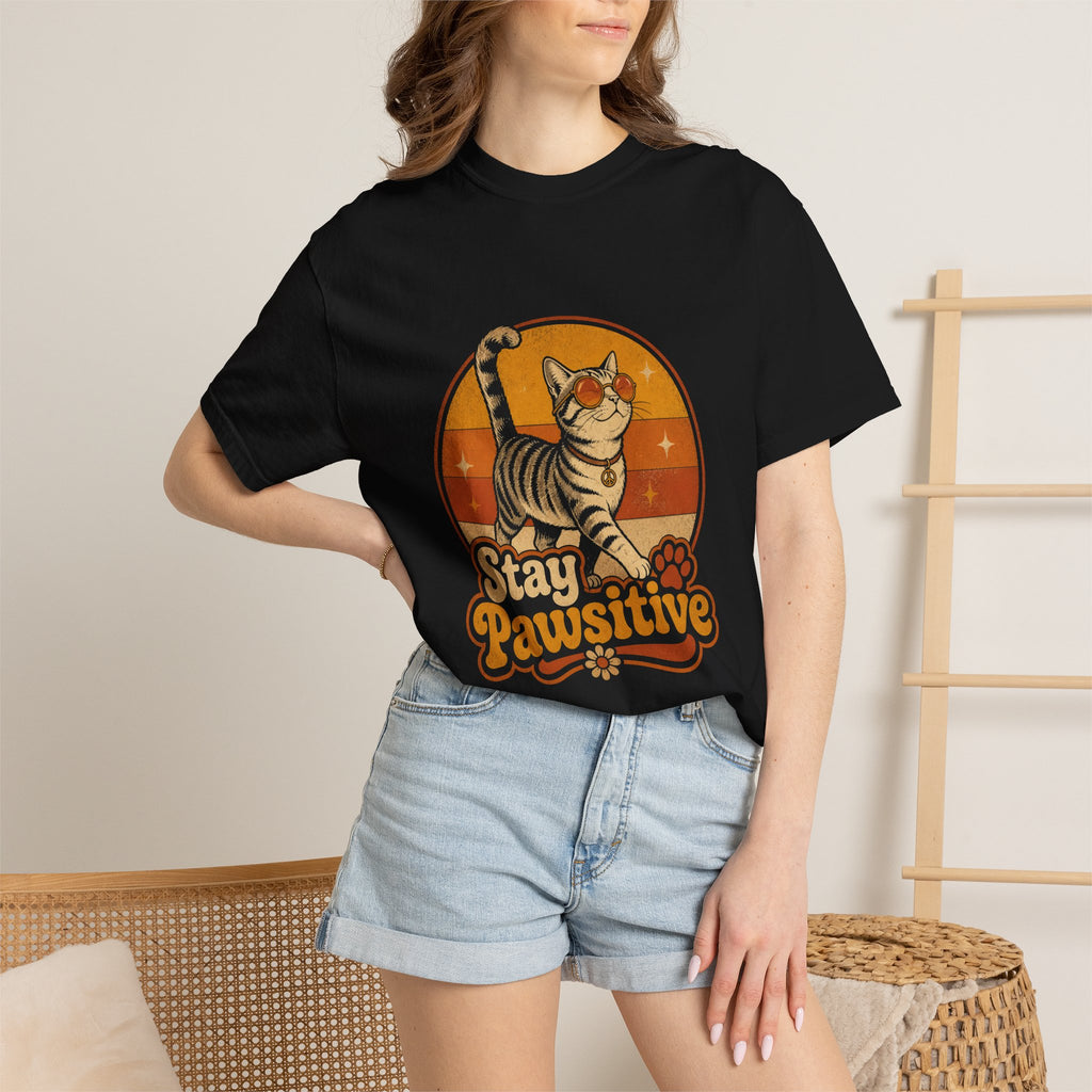 Stay Pawsitive Retro Cat T-Shirt