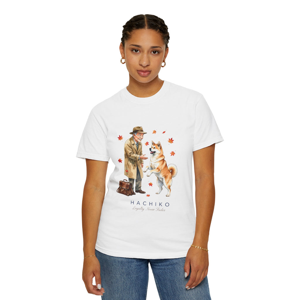 Hachiko Loyalty Tee — Heartwarming Dog & Old Man Illustration T-Shirt