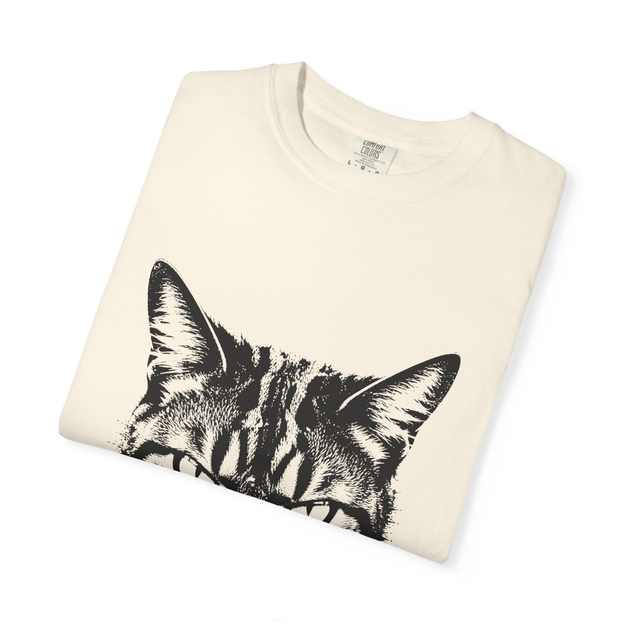 Tabby Cat Ink Portrait T-Shirt — Monochrome Fierce Cat Graphic
