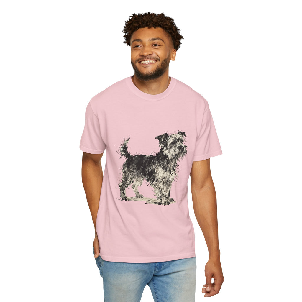 Wire-Haired Terrier Sketch T-Shirt — Monochrome Watercolor Dog Portrait
