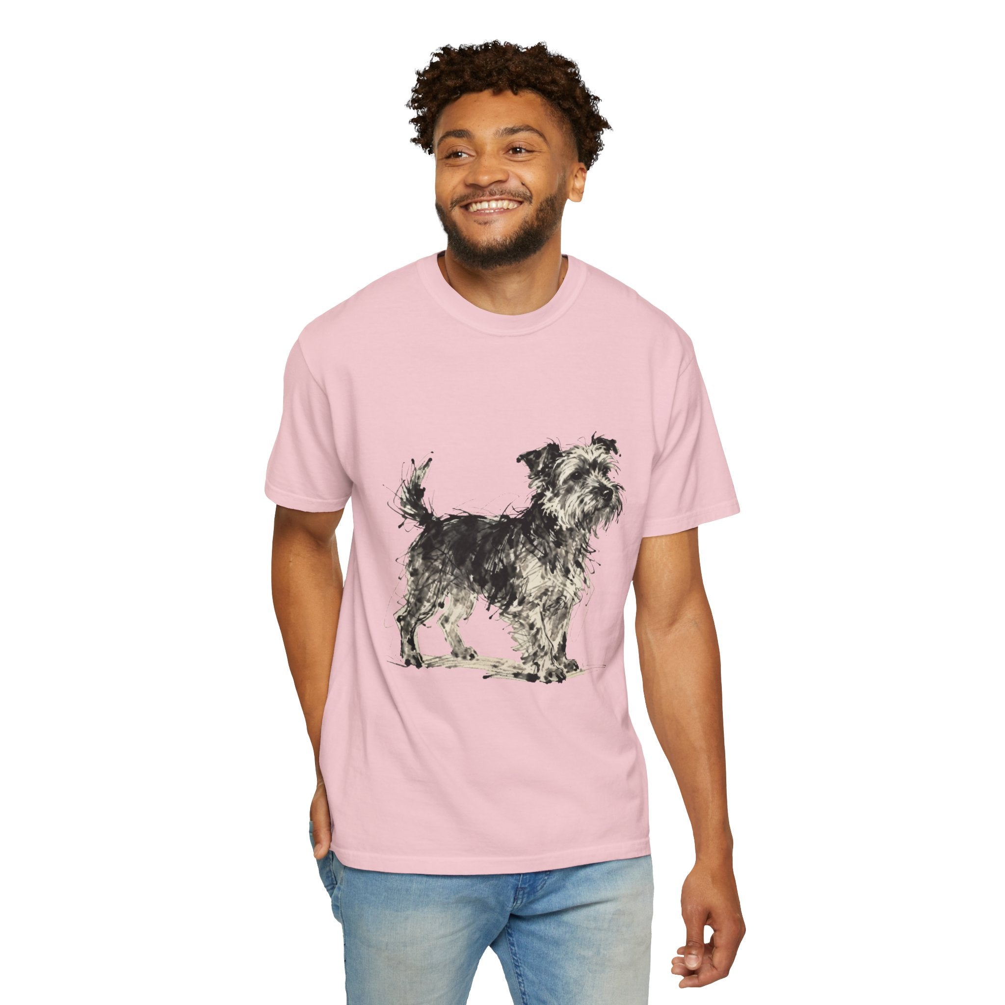 Wire-Haired Terrier Sketch T-Shirt — Monochrome Watercolor Dog Portrait