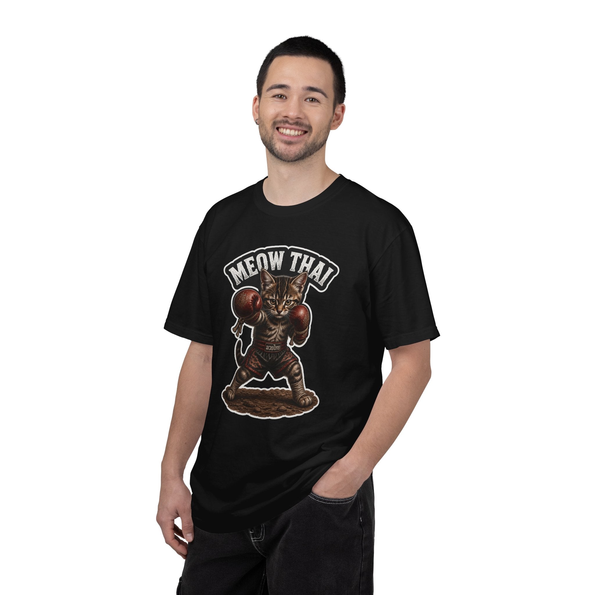 Meow Thai Muay Thai Kitten T-Shirt — Brown Tabby Cat Fighter Graphic Tee