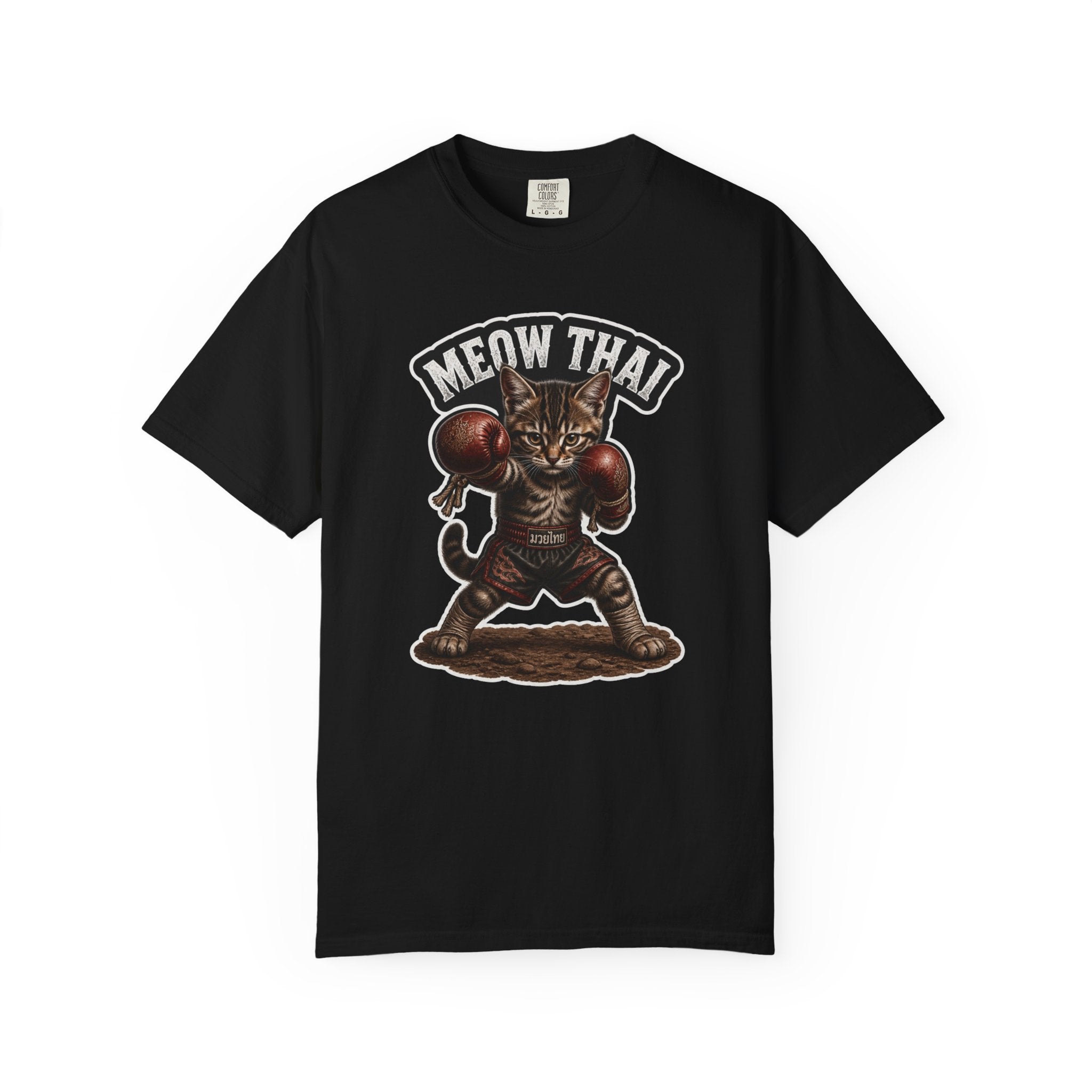 Meow Thai Muay Thai Kitten T-Shirt — Brown Tabby Cat Fighter Graphic Tee