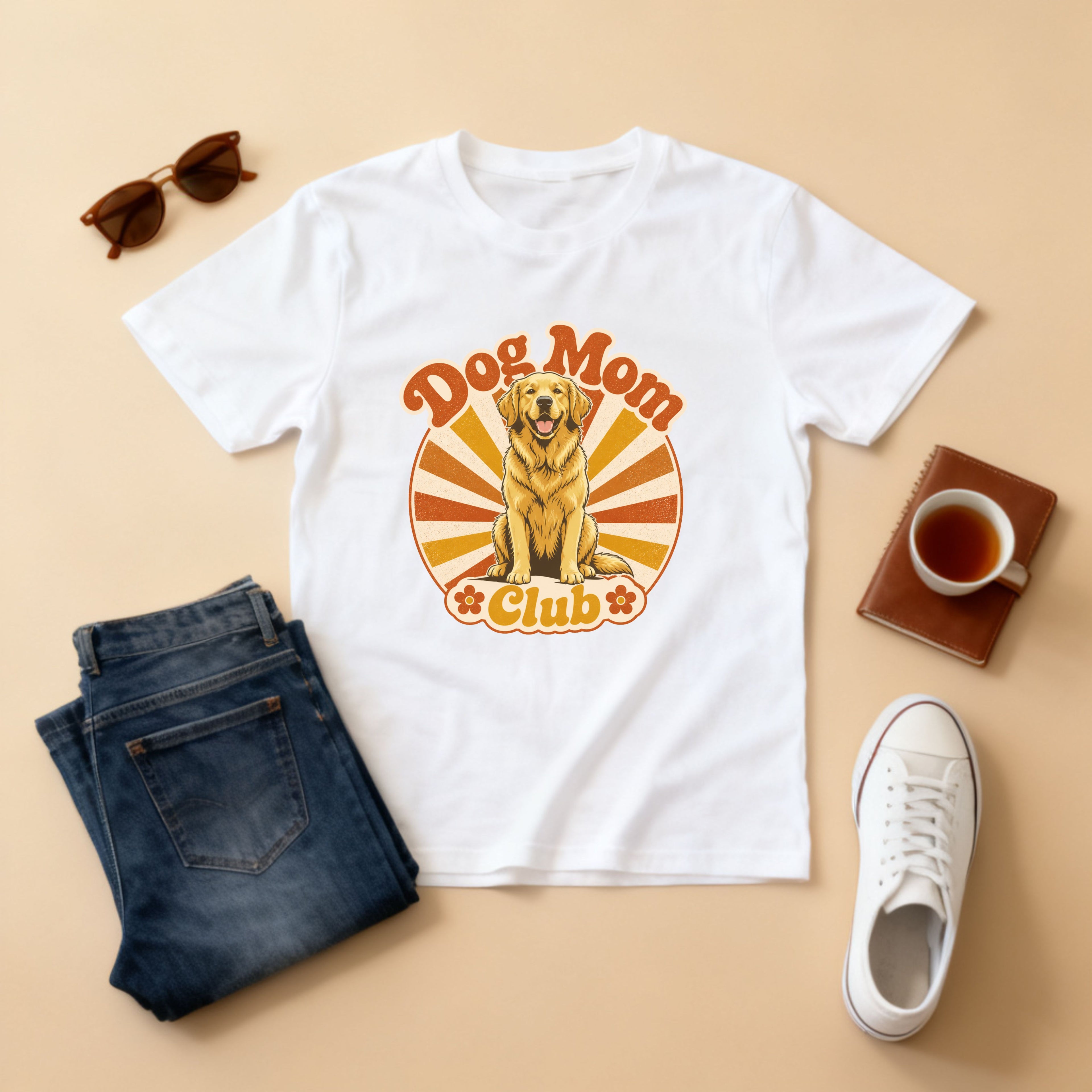 Dog Mom Club T-Shirt — Retro Golden Retriever Tee for Dog Lovers